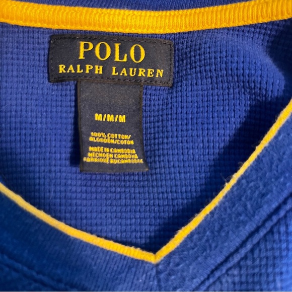 Polo Ralph Lauren Royal Blue V Neck Thermal Logo Cotton Sweater Medium Women - Picture 5 of 8